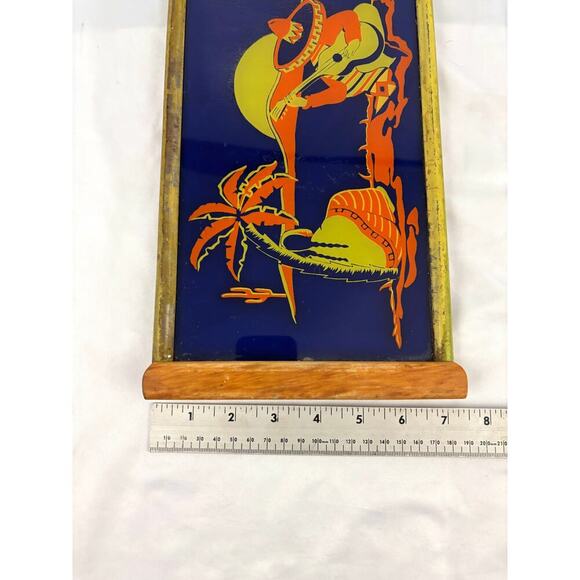 Vintage Reverse Painted Glass Wooden Serving Tray Southwestern Art Desert Couple - Picture 6 of 14